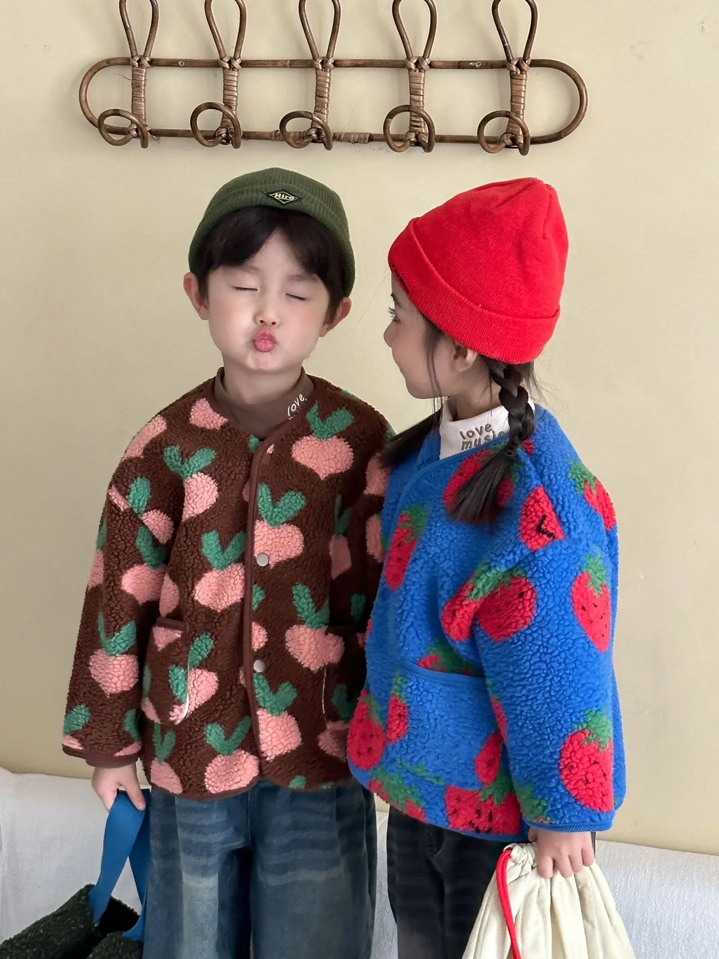 Winter New Children Clothes Lamb Wool Loose Jacket Fleece Lined Coat Cute Fruit Cartoon Print Kids Thickened Outerwear