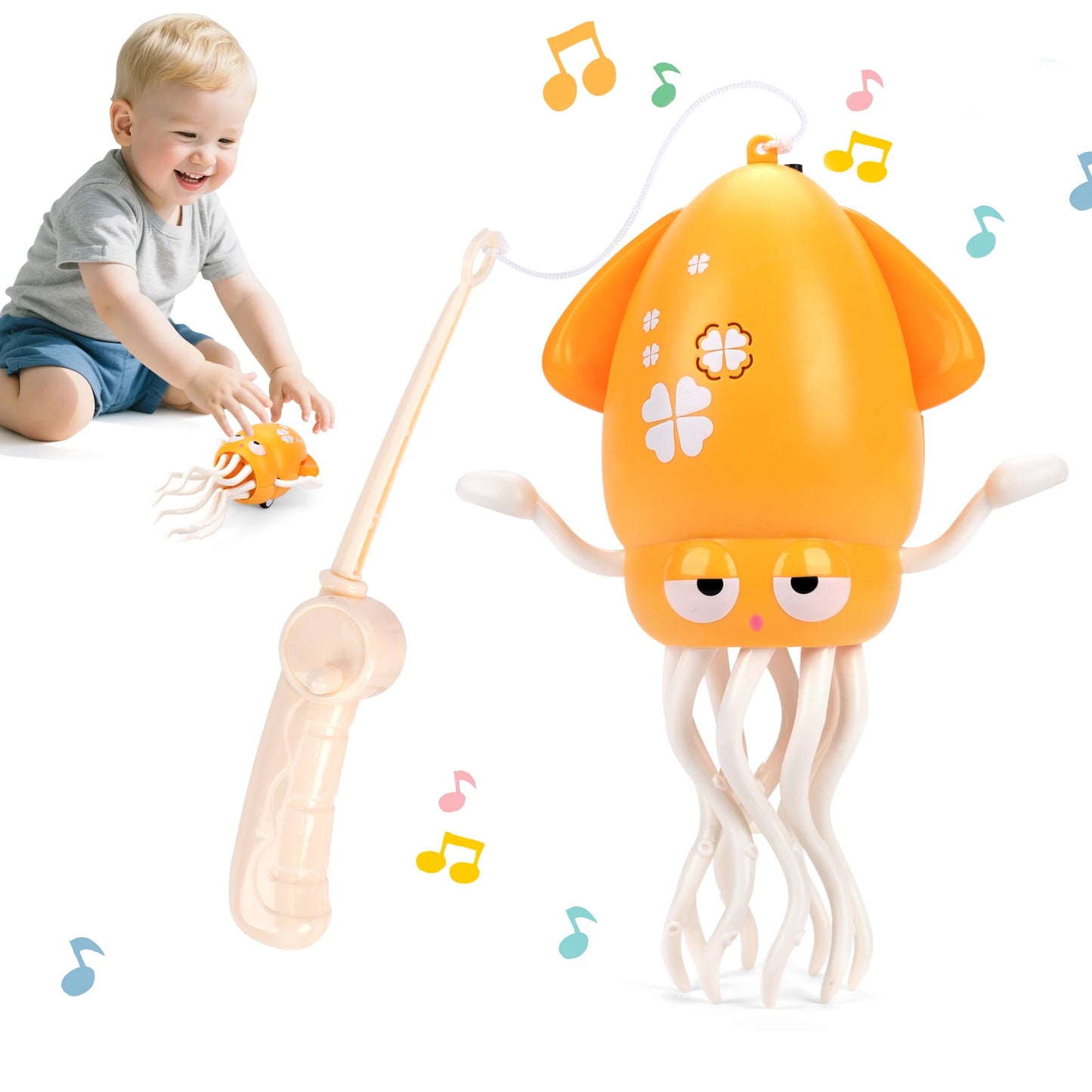 Electronic Dancing Squid Toys with Light&Music Lying Flat Squid Toddler Interactive Development Tummy Time Gifts