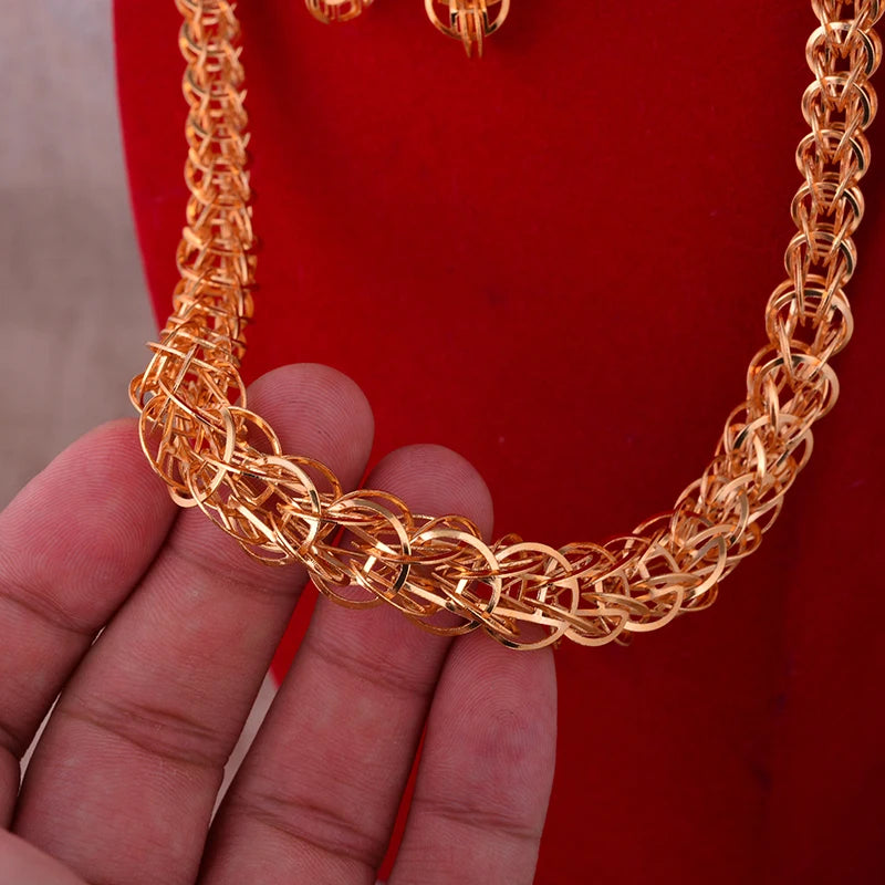 Dubai Gold Plated Jewelry Set For Women Female Romantic Nigerian Wedding Jewellery Gift