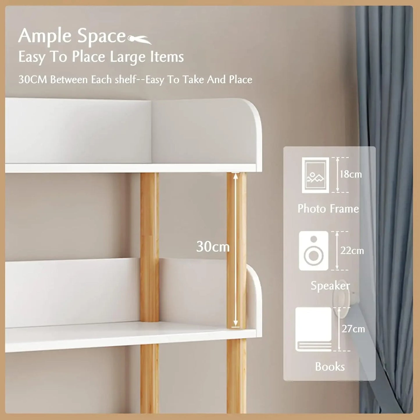 Modern Display Bookshelf with Top Edge and Solid Wood Frame for Home and Office, Storage Cabinet