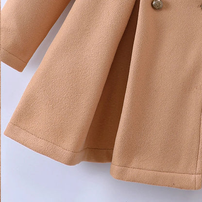 Casual Wool Coat Jacket 5-10Y Winter Children Girls Clothing Long-sleeved Lapel Double-breasted Kids Woolen Coat Girl Clothes