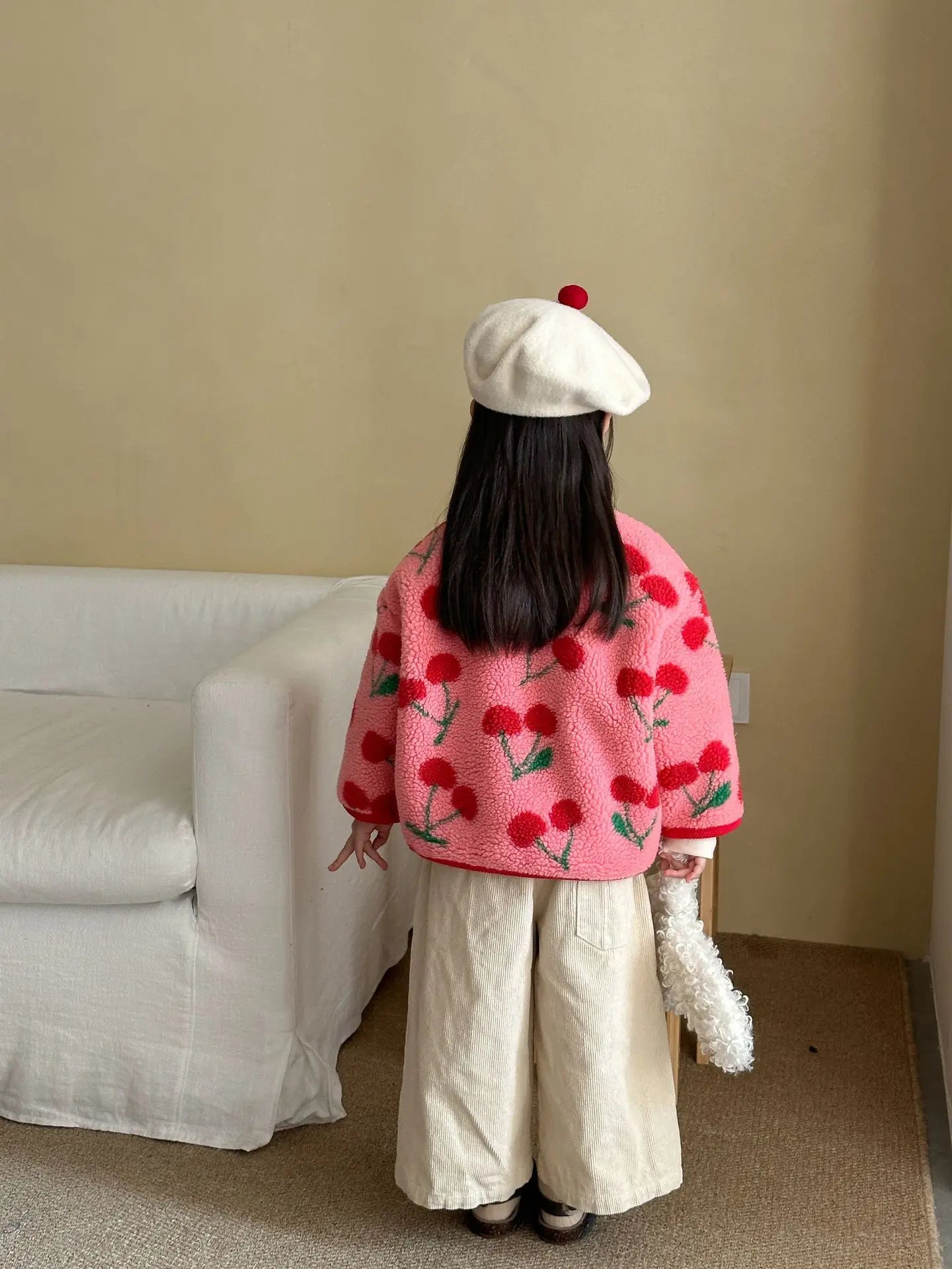 Winter New Children Clothes Lamb Wool Loose Jacket Fleece Lined Coat Cute Fruit Cartoon Print Kids Thickened Outerwear