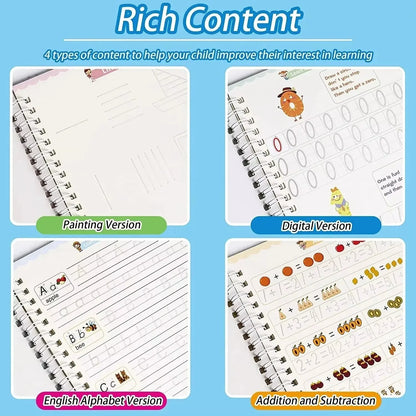 4 Books SANK Copybooks Pen Magic Copy Book Free Wiping Kids Writing Sticker Practice Copybook for Calligraphy