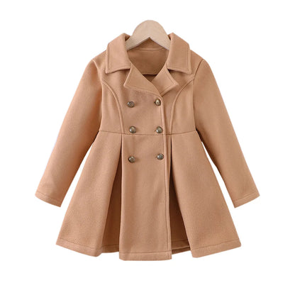 Casual Wool Coat Jacket 5-10Y Winter Children Girls Clothing Long-sleeved Lapel Double-breasted Kids Woolen Coat Girl Clothes