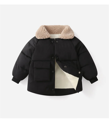 Winter New Warm Coats Baby Girl Boy Lamb Fleece Lapel Down Jackets Autumn Thicken Children Clothes Fashion Boys Girls Outerwear