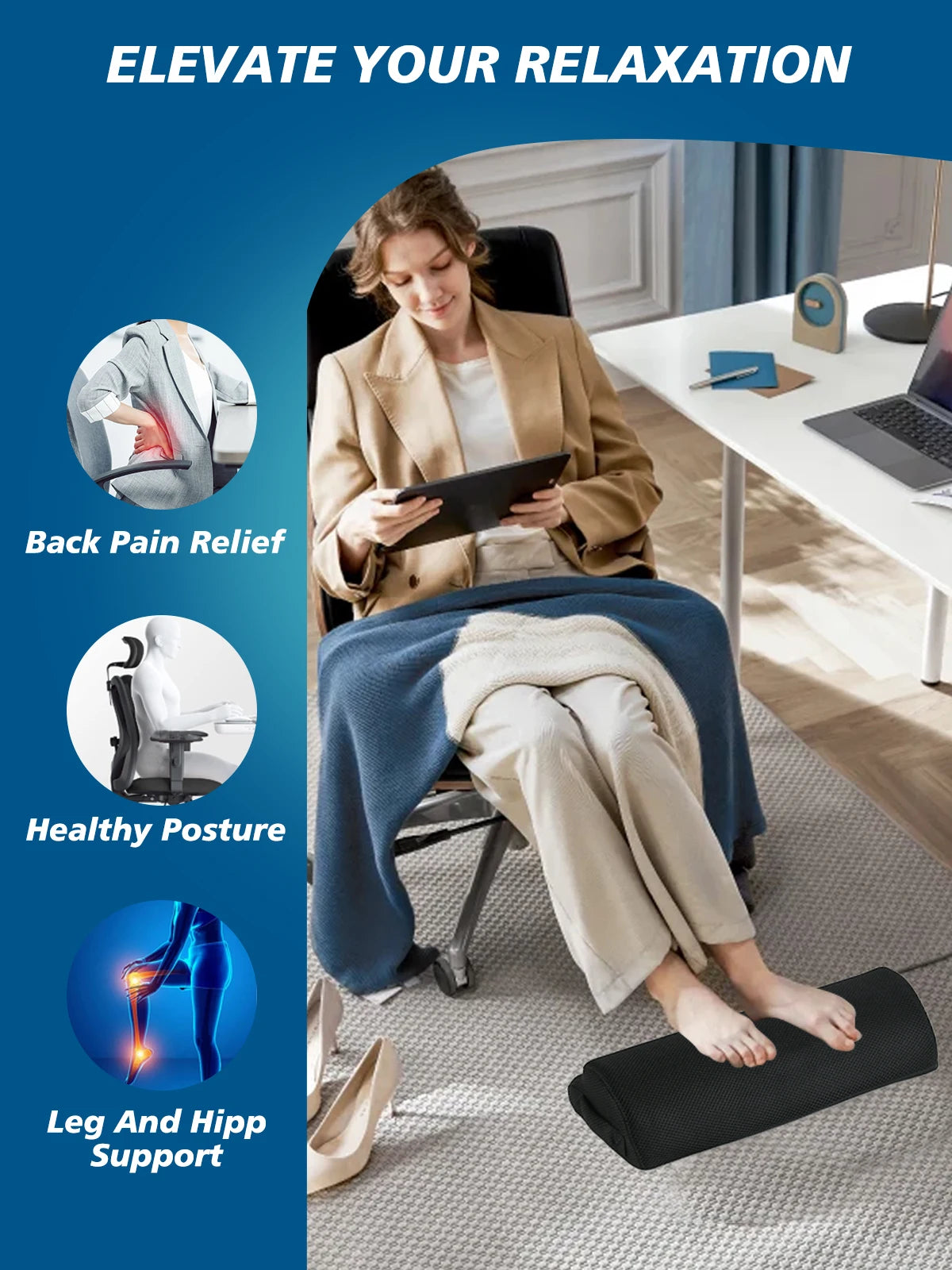 Memory Foam Office Foot Stool Under Desk Footrest Leg Elevation Pillow for Gaming Home Office Comfort Support