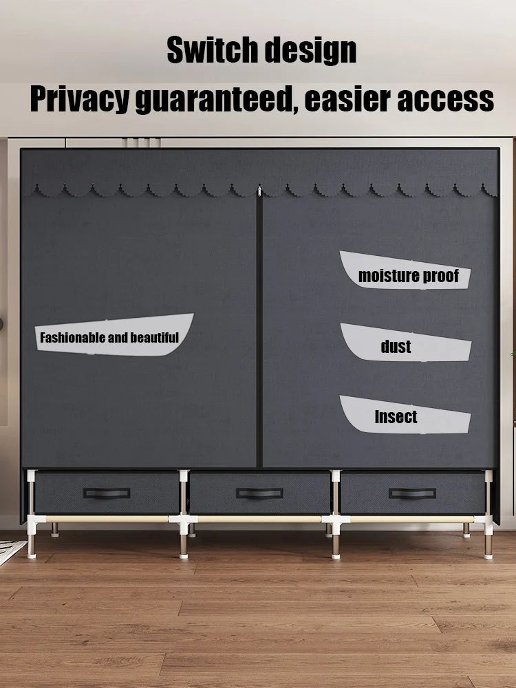 Space-saving portable wardrobe, durable, with hanging shelves, space-saving and dust-proof