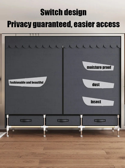 Space-saving portable wardrobe, durable, with hanging shelves, space-saving and dust-proof