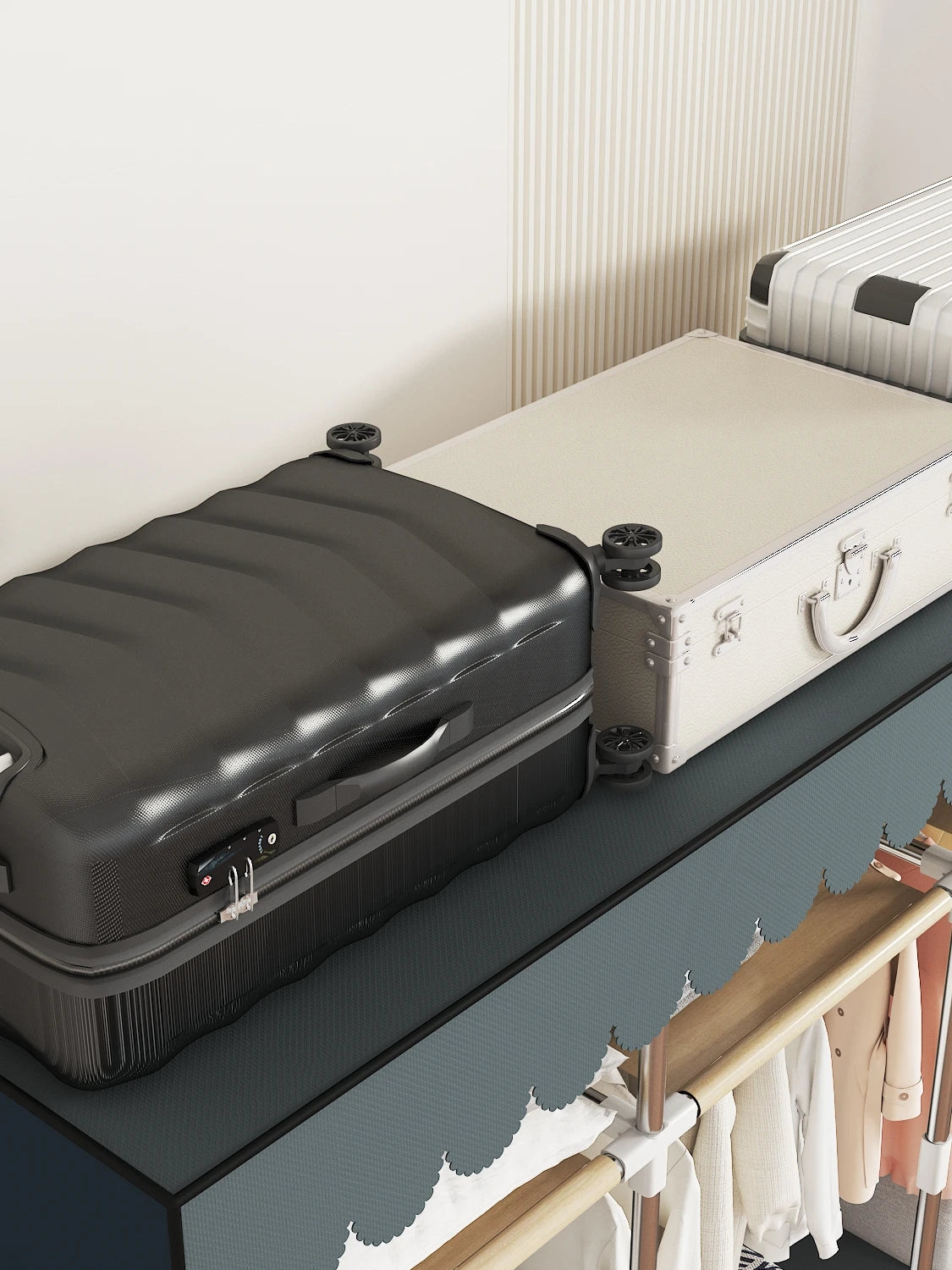 Space-saving portable wardrobe, durable, with hanging shelves, space-saving and dust-proof