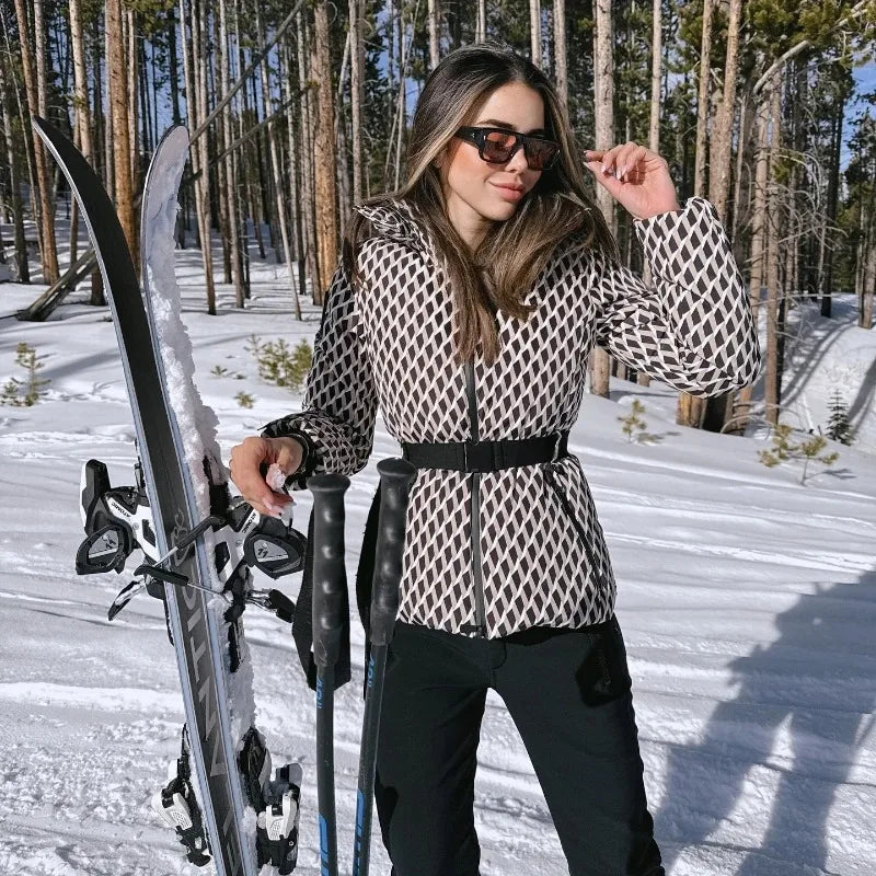 Women's new warm cotton clothes with belts, long-sleeved ski cotton jackets and jackets winter coat winter clothes women winter