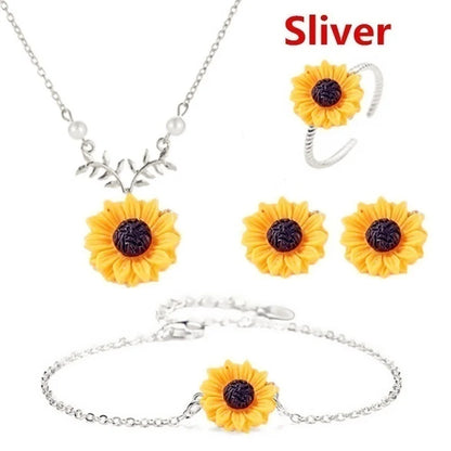 5pcs/lot Jewellery Set Women Sunflower Accessories Set Necklace/Earrings/Ring/Bracelet  Jewelry Sets for Women Girls Gifts