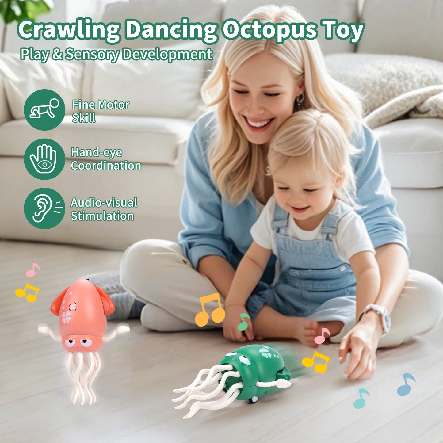 Electronic Dancing Squid Toys with Light&Music Lying Flat Squid Toddler Interactive Development Tummy Time Gifts