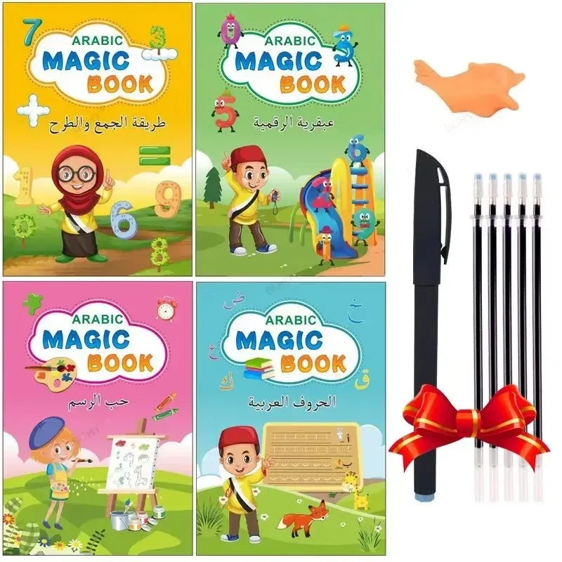 4 Books SANK Copybooks Pen Magic Copy Book Free Wiping Kids Writing Sticker Practice Copybook for Calligraphy