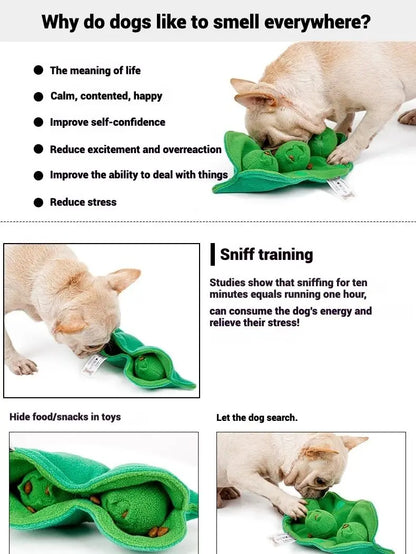 Pea Pet Sniffing Toy for Dogs Plush Soft Chew Toy with Hidden Treat Pockets Built-in Squeakers Interactive Training Nose Work