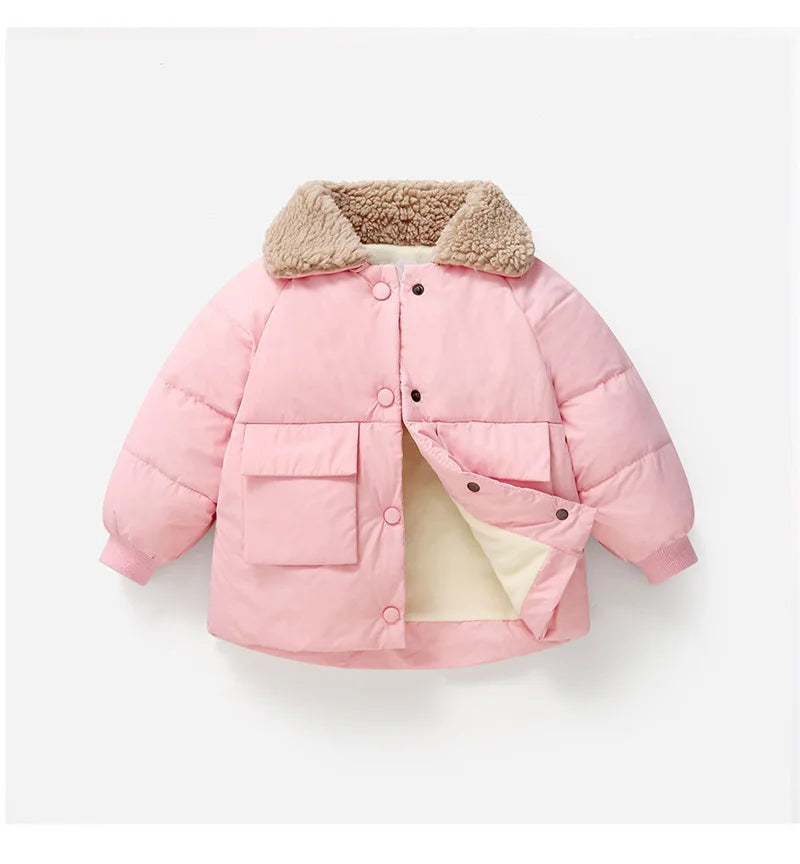 Winter New Warm Coats Baby Girl Boy Lamb Fleece Lapel Down Jackets Autumn Thicken Children Clothes Fashion Boys Girls Outerwear