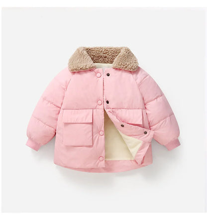 Winter New Warm Coats Baby Girl Boy Lamb Fleece Lapel Down Jackets Autumn Thicken Children Clothes Fashion Boys Girls Outerwear