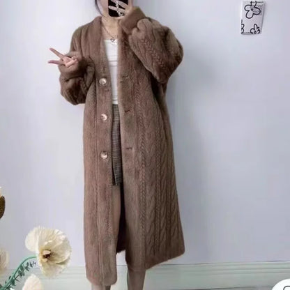  2025 Winter New Thick Women's Long Mink Plush Cardigan With Integrated Fur Eco-Friendly Hooded Fur Coat Solid Color