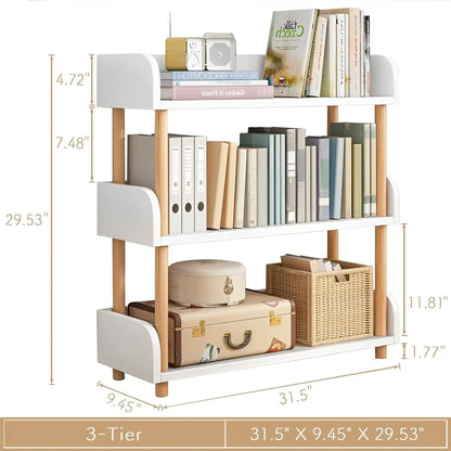 Modern Display Bookshelf with Top Edge and Solid Wood Frame for Home and Office, Storage Cabinet