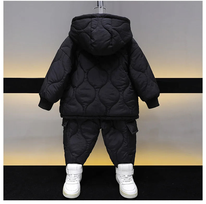 Winter Children Clothes Sets Kids Boys Girls Hooded Warm Cotton Velvet Pullover Coats Outerwear+Pants 2Pcs Snowsuits New1-8Y