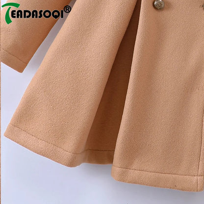 Casual Wool Coat Jacket 5-10Y Winter Children Girls Clothing Long-sleeved Lapel Double-breasted Kids Woolen Coat Girl Clothes