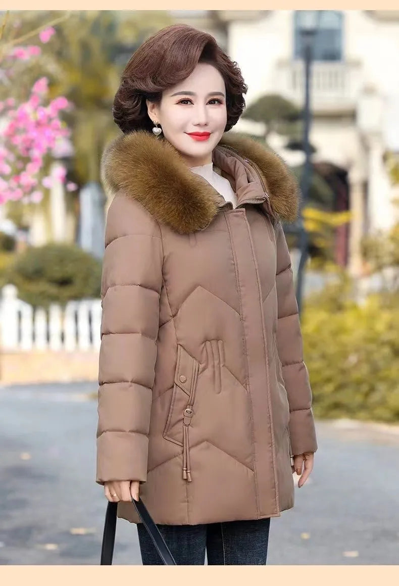 Winter Clothes New Medium Long Down Cotton Jacket Women Middle-aged Plush Thickened Cotton Jacket Female Outwear