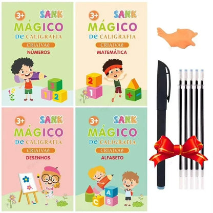 4 Books SANK Copybooks Pen Magic Copy Book Free Wiping Kids Writing Sticker Practice Copybook for Calligraphy