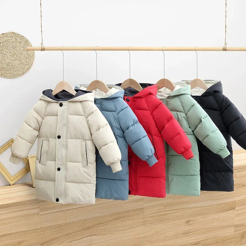 Children Down Outerwear Winter Kids Clothes Boys Girls Cotton-Padded Parka Coats Thicken Warm Long Jackets