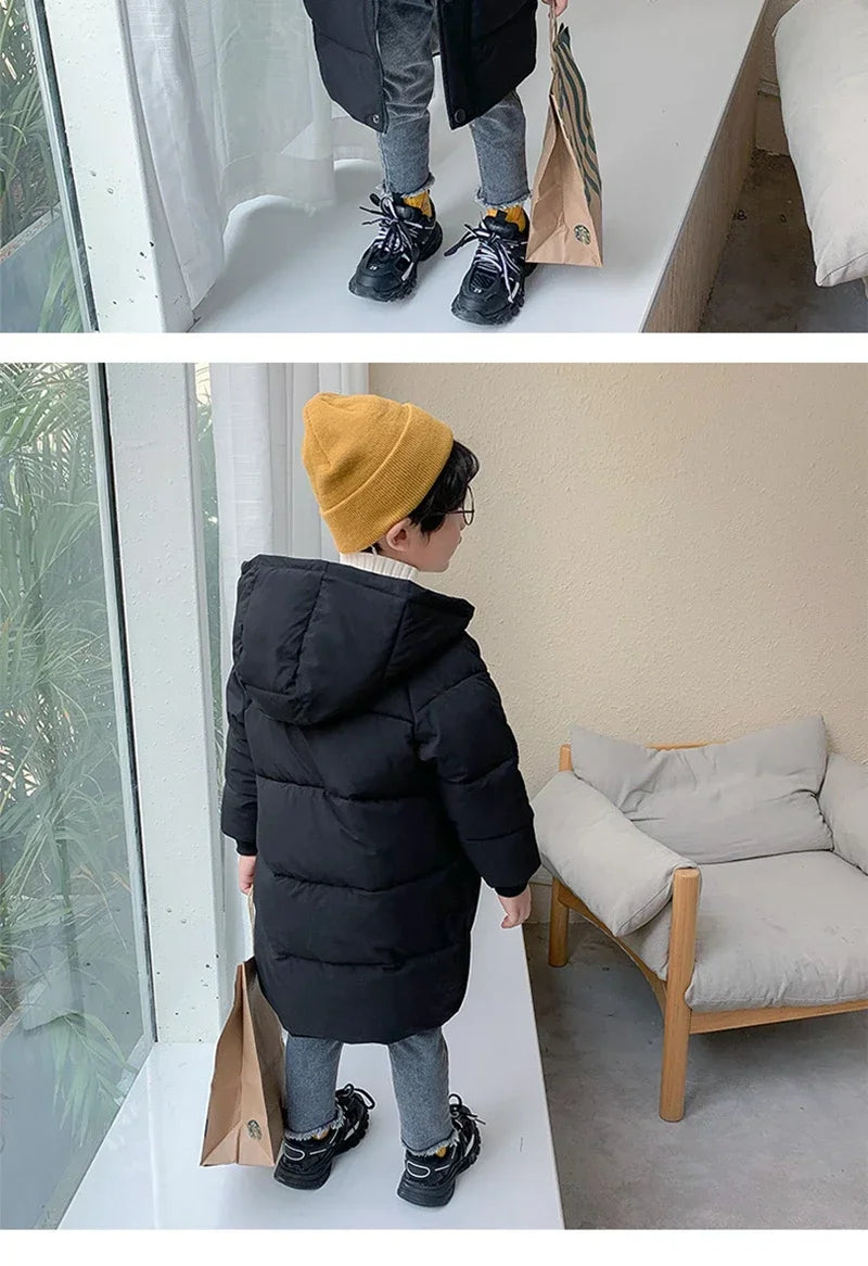 Children Down Outerwear Winter Kids Clothes Boys Girls Cotton-Padded Parka Coats Thicken Warm Long Jackets