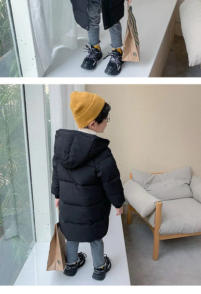 Children Down Outerwear Winter Kids Clothes Boys Girls Cotton-Padded Parka Coats Thicken Warm Long Jackets