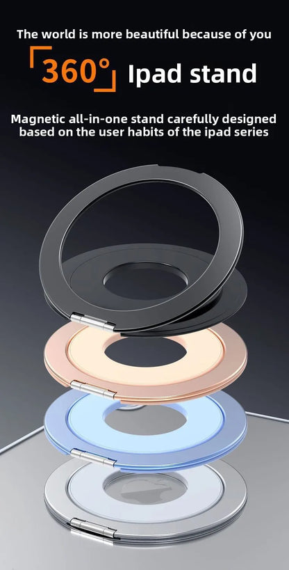 Tablet Magnetic Ring Stand | Foldable Portable, Ultra-Thin & 360° Rotation | Multi-Angle Adjustment, Universal for All Tablets