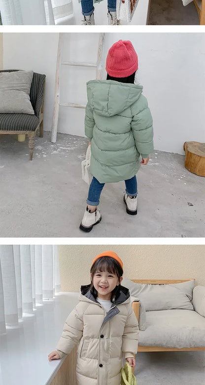 Children Down Outerwear Winter Kids Clothes Boys Girls Cotton-Padded Parka Coats Thicken Warm Long Jackets