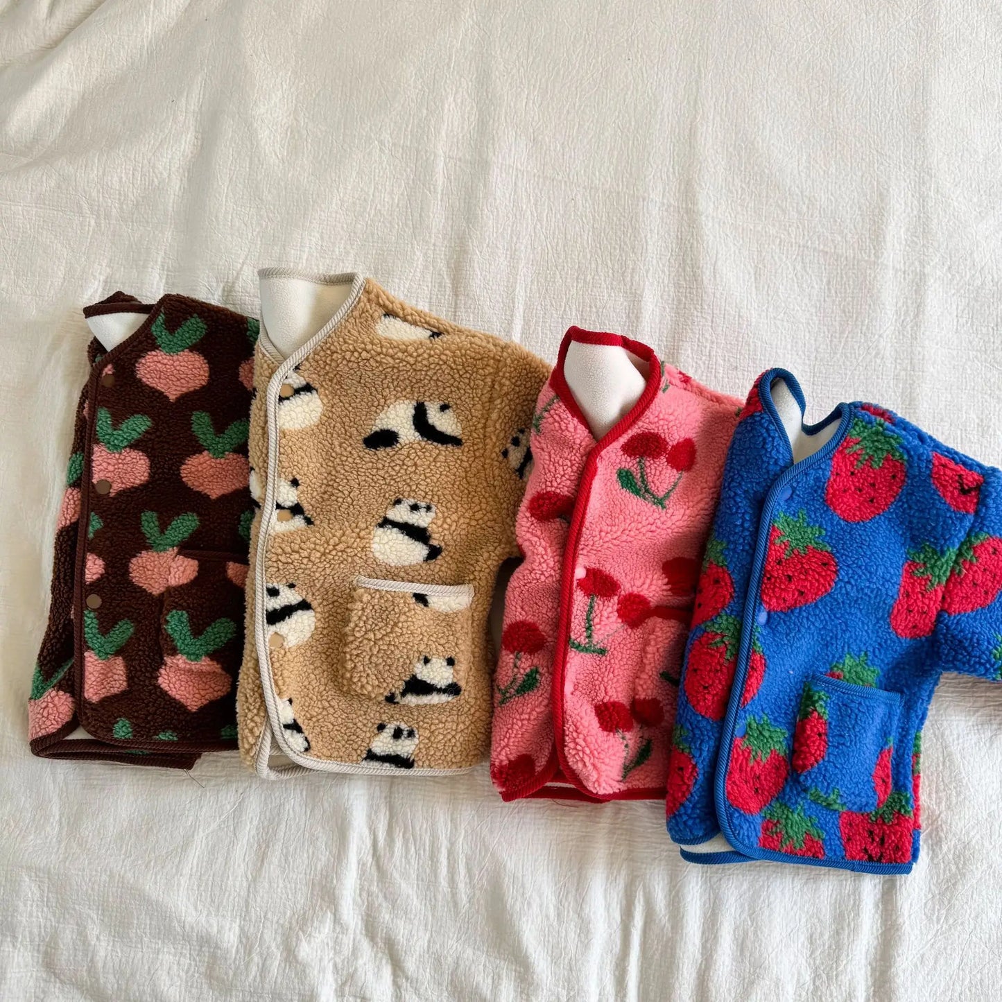 Winter New Children Clothes Lamb Wool Loose Jacket Fleece Lined Coat Cute Fruit Cartoon Print Kids Thickened Outerwear