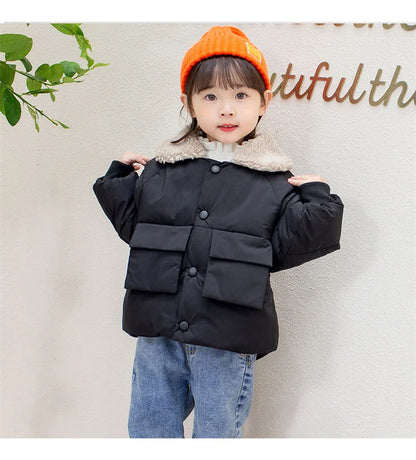 Winter New Warm Coats Baby Girl Boy Lamb Fleece Lapel Down Jackets Autumn Thicken Children Clothes Fashion Boys Girls Outerwear