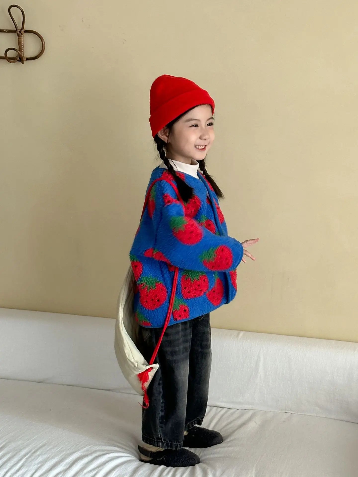 Winter New Children Clothes Lamb Wool Loose Jacket Fleece Lined Coat Cute Fruit Cartoon Print Kids Thickened Outerwear