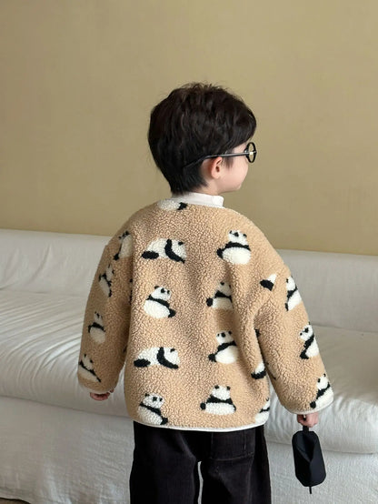 Winter New Children Clothes Lamb Wool Loose Jacket Fleece Lined Coat Cute Fruit Cartoon Print Kids Thickened Outerwear