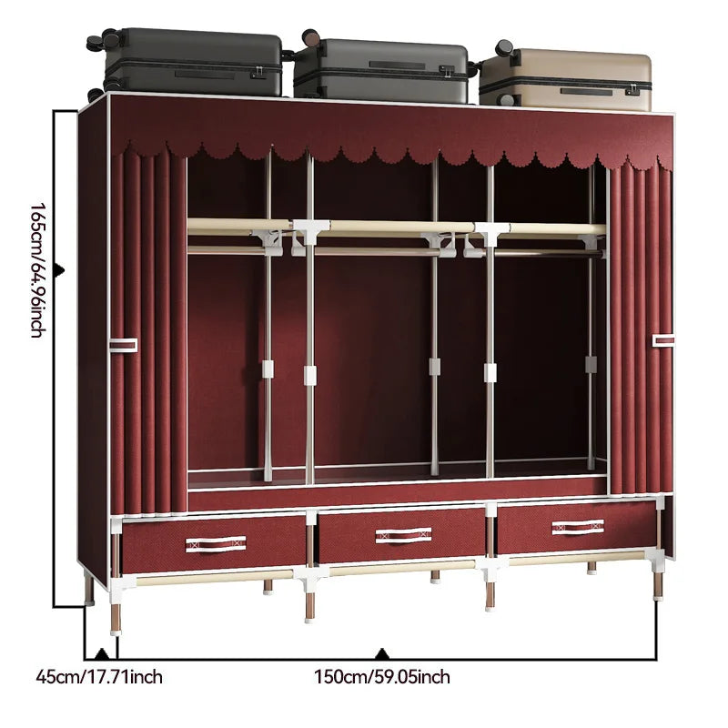 Space-saving portable wardrobe, durable, with hanging shelves, space-saving and dust-proof