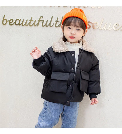 Winter New Warm Coats Baby Girl Boy Lamb Fleece Lapel Down Jackets Autumn Thicken Children Clothes Fashion Boys Girls Outerwear