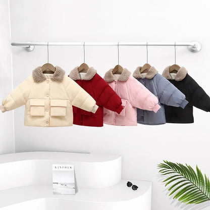 Winter New Warm Coats Baby Girl Boy Lamb Fleece Lapel Down Jackets Autumn Thicken Children Clothes Fashion Boys Girls Outerwear