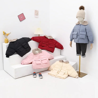 Winter New Warm Coats Baby Girl Boy Lamb Fleece Lapel Down Jackets Autumn Thicken Children Clothes Fashion Boys Girls Outerwear