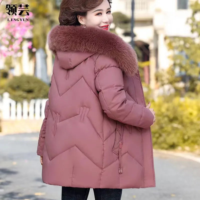 Winter Clothes New Medium Long Down Cotton Jacket Women Middle-aged Plush Thickened Cotton Jacket Female Outwear