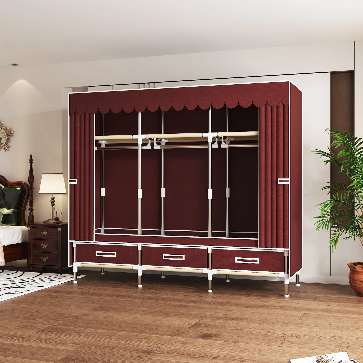 Space-saving portable wardrobe, durable, with hanging shelves, space-saving and dust-proof