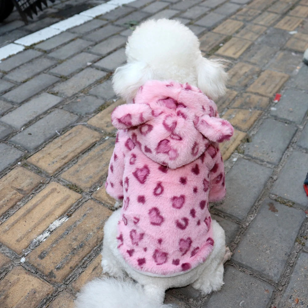 Winter Pet Dog Clothes Warm Fleece Dog Hoodie Leopard Dog Coat Jacket French Bulldog Clothing for Small Dogs Pets Costumes