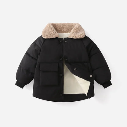 Winter New Warm Coats Baby Girl Boy Lamb Fleece Lapel Down Jackets Autumn Thicken Children Clothes Fashion Boys Girls Outerwear