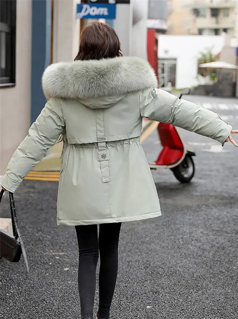 Winter Jacket Women Parka Fashion Long Coat Wool Liner Hooded Parkas Slim With Fur Collar Warm Snow Wear Padded Clothes