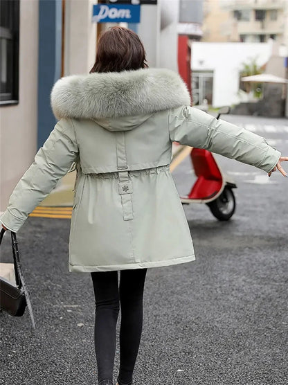 Winter Jacket Women Parka Fashion Long Coat Wool Liner Hooded Parkas Slim With Fur Collar Warm Snow Wear Padded Clothes