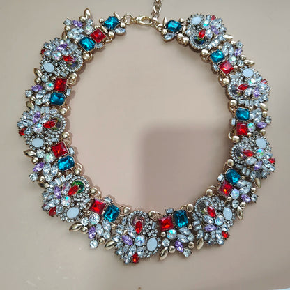 Elegant Jewellery Gifts for Her Women's Vintage Statement Earrings and Large Crystal Rhinestone Choker Necklace Jewelry Set