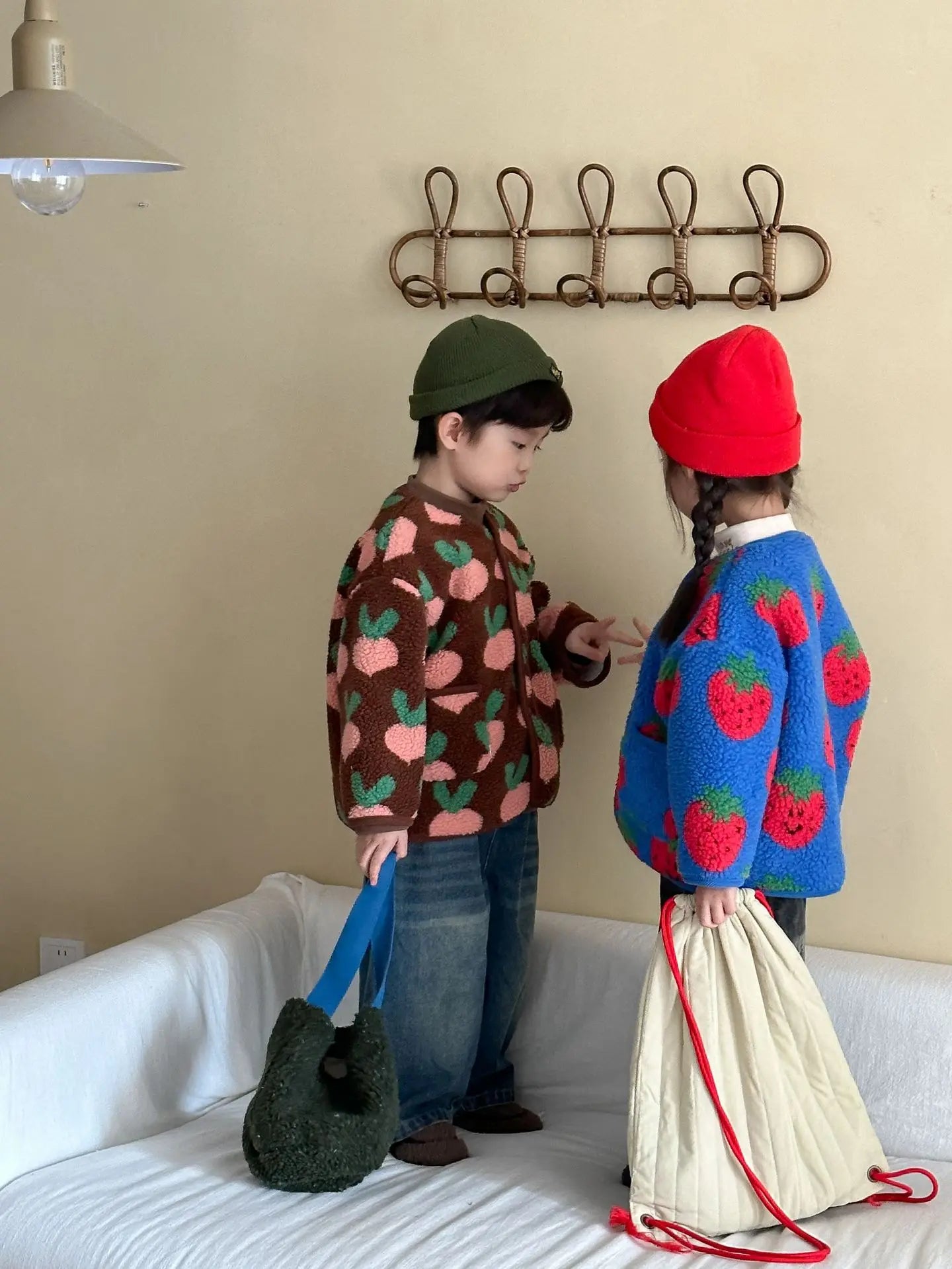 Winter New Children Clothes Lamb Wool Loose Jacket Fleece Lined Coat Cute Fruit Cartoon Print Kids Thickened Outerwear