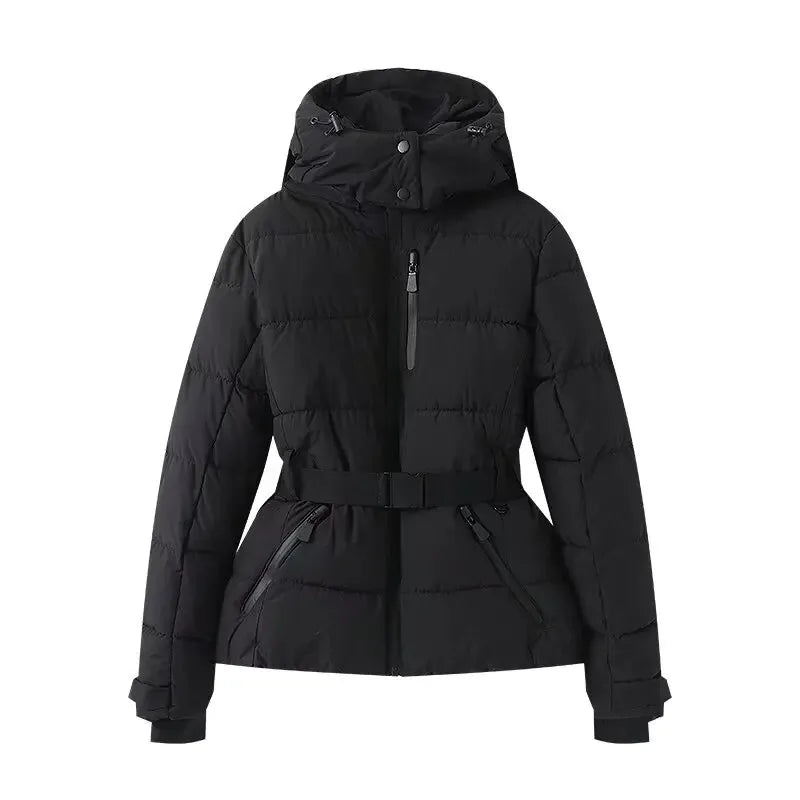 Women's new warm cotton clothes with belts, long-sleeved ski cotton jackets and jackets winter coat winter clothes women winter