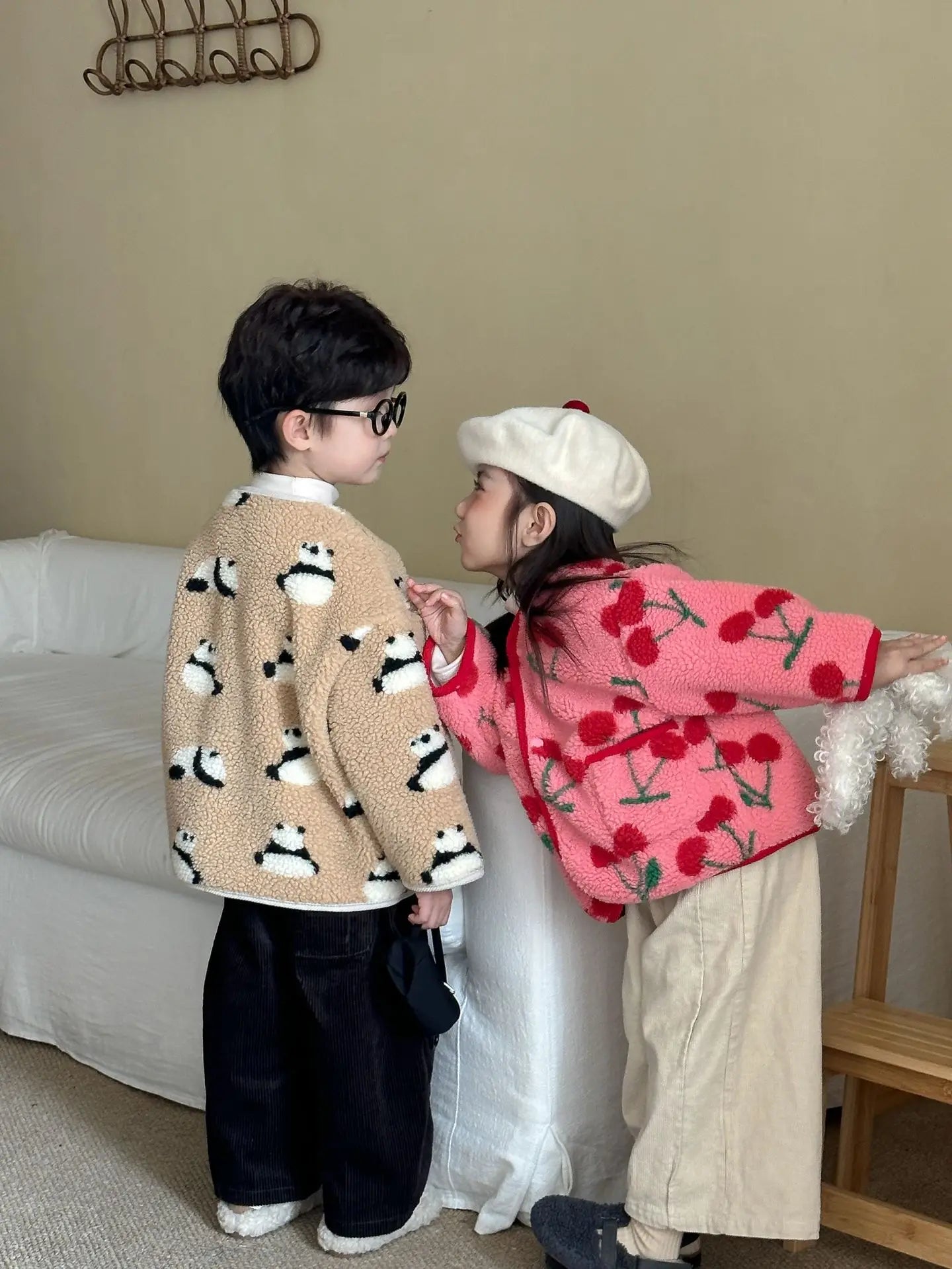 Winter New Children Clothes Lamb Wool Loose Jacket Fleece Lined Coat Cute Fruit Cartoon Print Kids Thickened Outerwear
