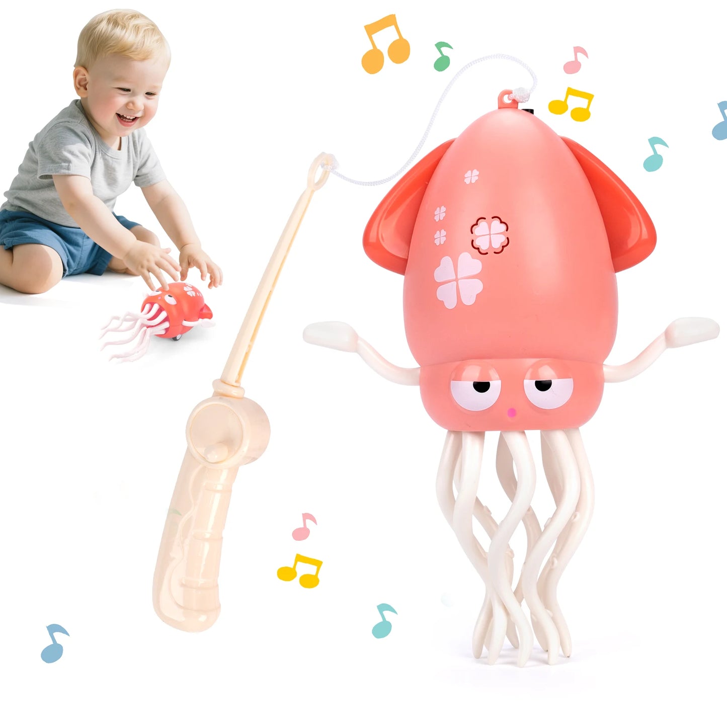 Electronic Dancing Squid Toys with Light&Music Lying Flat Squid Toddler Interactive Development Tummy Time Gifts